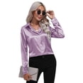 thumbnail image 1 of Women's Satin Silk Long Sleeve Button Down Shirt Formal Work Blouse Top Point Collar Vintage Button Up Shirt Work Office Silky Shirts Tops S-XL, 1 of 9