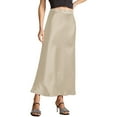 thumbnail image 1 of Women's Satin Silk Maxi Skirt High Waist Lace Trim - Elastic Waist Party Wedding Long Skirt, All Seasons, 1 of 5