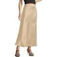 thumbnail image 1 of Women's Satin Silk Maxi Skirt High Waist Lace Trim - Elastic Waist Party Wedding Long Skirt, All Seasons, 1 of 5