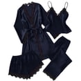 thumbnail image 1 of Women's Satin Silk Pajamas Set 4pcs with Robe Lace Trim Shorts Lounge Sets Pants Sleepwear, 1 of 7