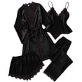thumbnail image 1 of Women's Satin Silk Pajamas Set 4pcs with Robe Lace Trim Shorts Lounge Sets Pants Sleepwear, 1 of 7