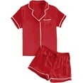 thumbnail image 1 of Women's Satin Silky Short Sleeve Button Shirt Sleepwear 2Piece Pajama Set, 1 of 4