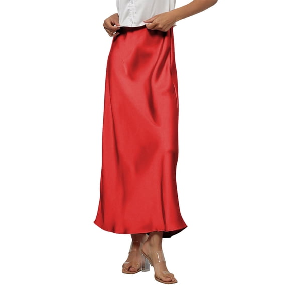 Women's Satin Skirt Flowy A Line Cocktail Party Wedding High Waist Long Midi Skirts Summer Vacation Outfits