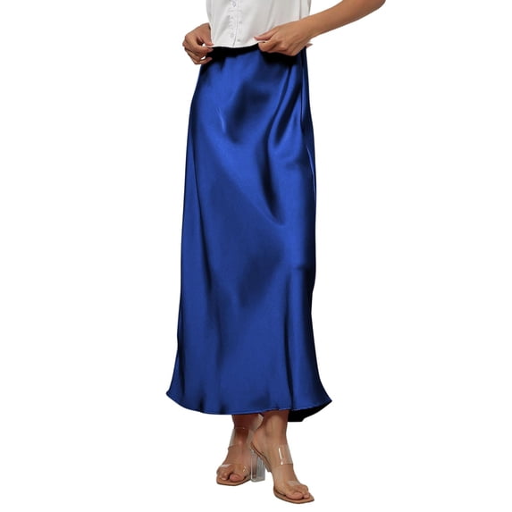 Women's Satin Skirt Flowy A Line Cocktail Party Wedding High Waist Long Midi Skirts Summer Vacation Outfits