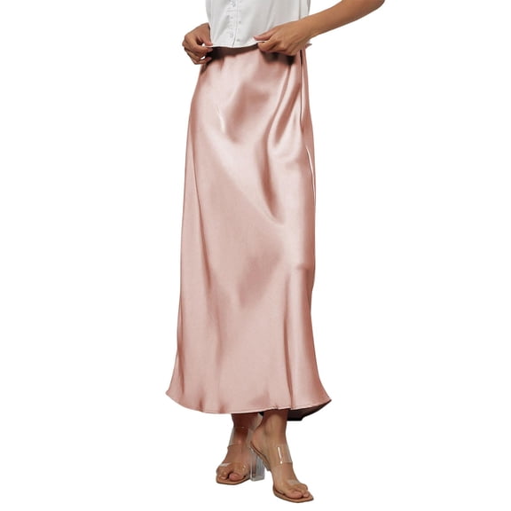 Women's Satin Skirt Flowy A Line Cocktail Party Wedding High Waist Long Midi Skirts Summer Vacation Outfits