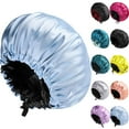 thumbnail image 1 of Women's Satin Sleep Cap, Double Layer Silky Fabric with Adjustable Back Buttons, Hair Protection Bonnet for Nighttime, Preventing Frizz and Breakage Gray, 1 of 4