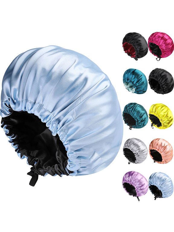 Women's Satin Sleep Cap, Double Layer Silky Fabric with Adjustable Back Buttons, Hair Protection Bonnet for Nighttime, Preventing Frizz and Breakage Turquoise
