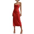 thumbnail image 1 of Women's Satin Sleeveless Spaghetti Strap Mini Dress Sexy Cutout Backless Cowl Neck Cocktail Party Cami Midi Dresses, 1 of 9