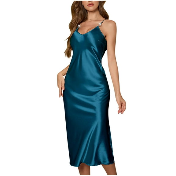 Women’s Satin Slip Dress – V-Neck Long Negligee with Open Back (2025 Versatile Lingerie & Occasion Wear)