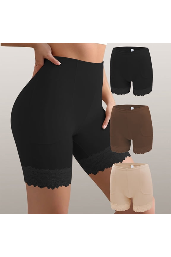 Women's Satin Slip Shorts With Lace Trim And Side Pockets Featuring Anti Chafing Design For Under Dresses Office Wear Date Nights Travel Black L