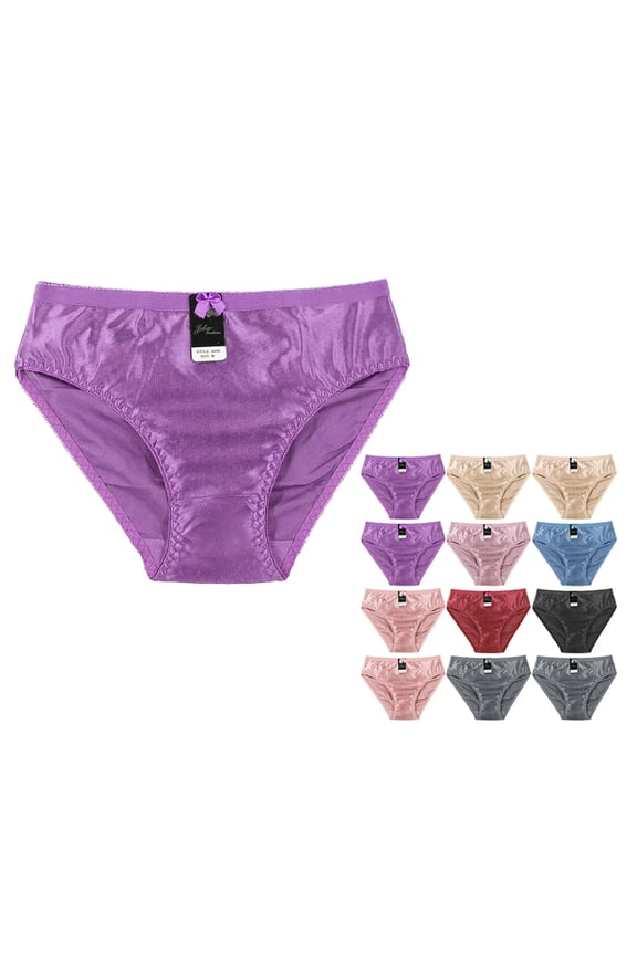 Women's Satin Smooth Nylon Blend Panties Stretch Bikini Briefs 12 Pack (L)