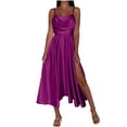 thumbnail image 1 of Women's Satin Strap Dresses Cowl Neck Backless Midi Long Dress Ruched High Slit Long Prom Dresses, 1 of 6