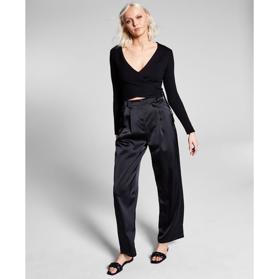 Women's Satin Trousers Black XL
