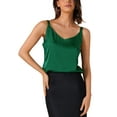 thumbnail image 1 of INSPIRE CHIC Women's Satin V Neck Spaghetti Strap Summer Fall Tank Tops XS Green, 1 of 5