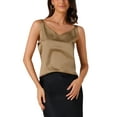 thumbnail image 1 of INSPIRE CHIC Women's Satin V Neck Spaghetti Strap Summer Fall Tank Tops XS Khaki, 1 of 5