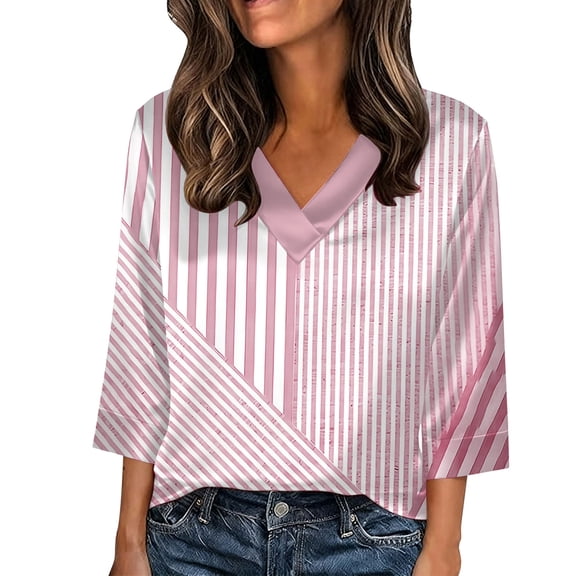 Women's Satin V Neck Three Quarter Sleeve Loose Fit Pullover Tops Shirts Blouses Solid Color Casual Daily Wear Work Office Vacation Fashion Essential Gift for Women | Sopatenor,Pink XL