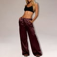 thumbnail image 1 of Women's Satin Wide Leg Pants, Low Rise Loose Fit Trousers, Casual Lounge Pants, Elastic Waist Silk Pants, Slinky Evening Pants, Going Out Bottoms Wine M, 1 of 4