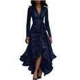 thumbnail image 1 of Women's Satin Wrap Maxi Dress Elegant V Neck Long Sleeve Ruffle Hem Formal Cocktail Wedding Guest Dress,Navy,XXL, 1 of 9