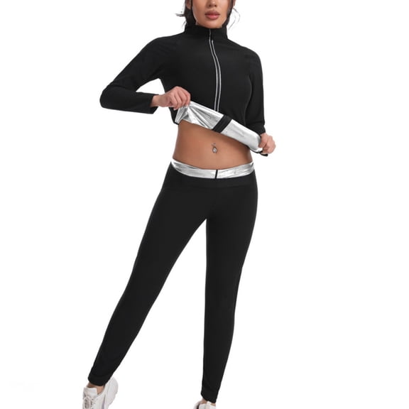 Women’s Sauna Suit 2 Piece Set Sweat Training Outfit Long Sleeve Top & Pants