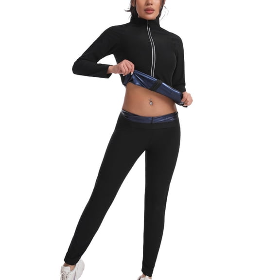 Women’s Sauna Suit 2 Piece Set Sweat Training Outfit Long Sleeve Top & Pants