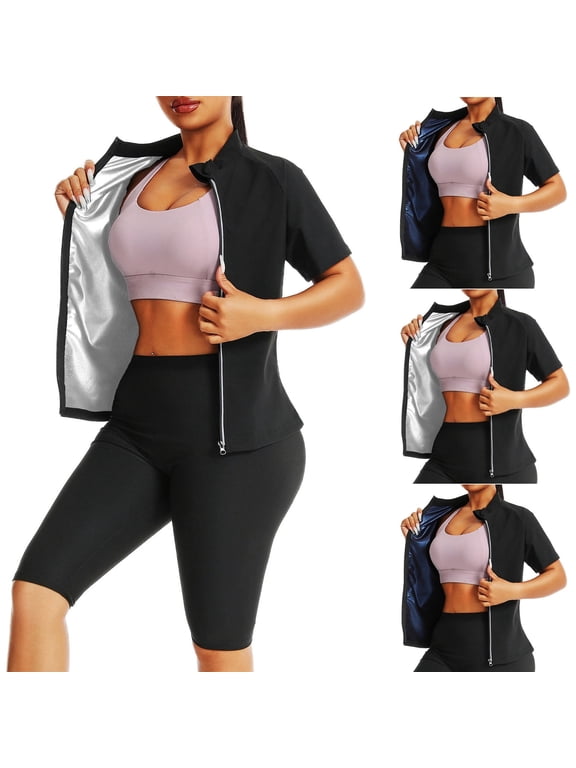 Women's Sauna Suit Hot Sweat Body Shaper Jacket - Long Sleeve Neoprene Waist Trainer Workout Top for Weight Loss, Yoga, Cardio, Gym