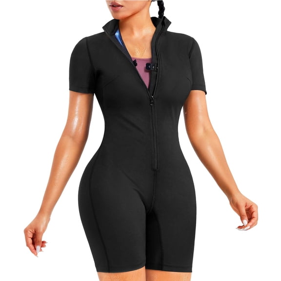 Women's Sauna Suit Romper Full Body Weight Loss Shaper - Heat-Absorbing Compression Sweat Suit with Zipper for Workout, Yoga & Running