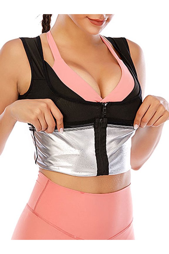 Women's Sauna Sweat Vest for Weight Loss - Waist Trainer Tummy Control Hot Workout Tank Top Body Shaper with Zipper
