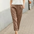 thumbnail image 1 of Women's POROPL Women Linen Pants Elastic Waist Casual Pants Large Pocket Straight Leg Pants, 1 of 7