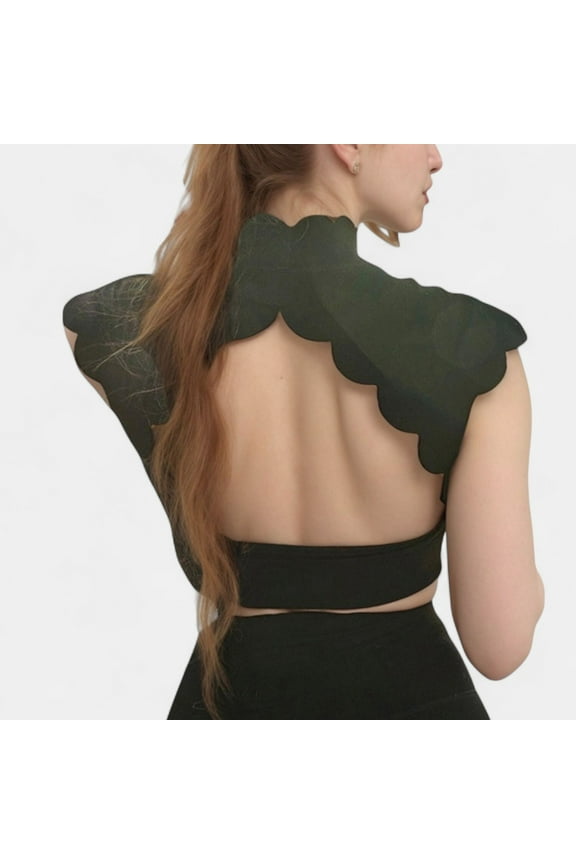 Women's Scallop Edge High Neck Cropped Top with Cap Sleeves and Open Back Detail - Small, Black