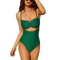 thumbnail image 1 of Women's Scallop Trim One Piece Swimsuit Sexy Cutout Bathing Suit Tummy Control Slim Monkini, 1 of 5