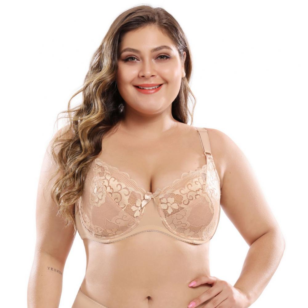 Womens Floral Lace Minimizer Bra Plus Size Unlined Full Coverage Underwire  Bras 