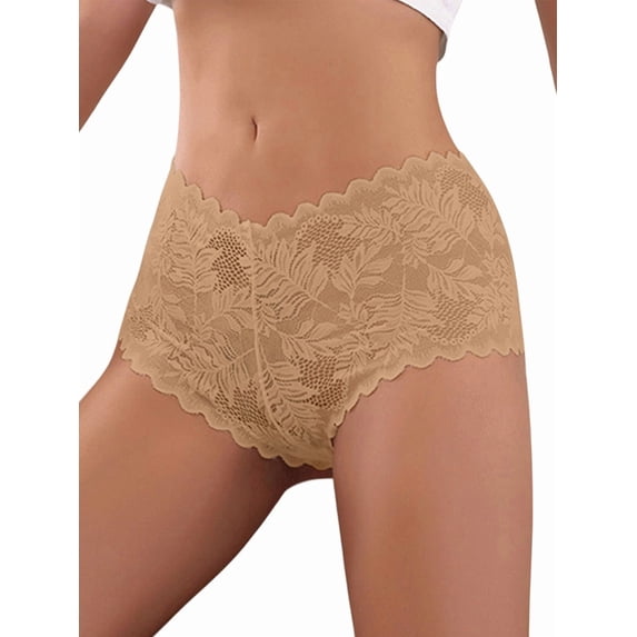 Women's Scalloped Leaf Lace Mid Rise Hipster Panties Coffee L