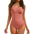 thumbnail image 1 of Women's Scalloped Ribbed Retro Square Neck One Piece Swimsuit Stretchy Textured Material, Scalloped Edges, Supportive Design, 1 of 4