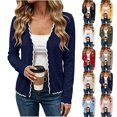 Women's Scalloped Trim Cardigan, Knit Fall Button Down V-Neck Long ...