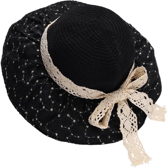 Women's Scalloped Wide Brim Straw Sun Garden Hats Boho Flower Pearl Decor Beach Hat