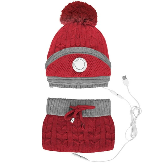 Women's Scarf Hat And Gloves Set Ladies Usb Heating Warm Knitting Heating Hat Scarf Suit, Women's Accessories Scarf ,Hat,& Gloves