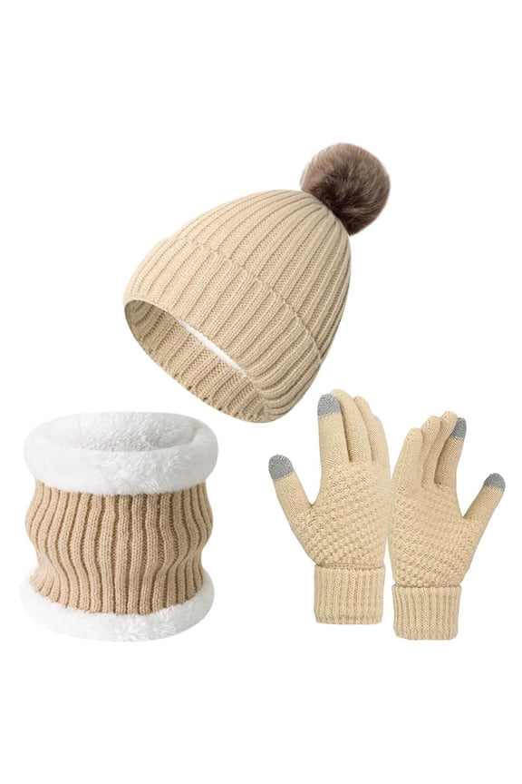 Women's Scarf Hat And Gloves Set 3 Pcs Winter Hat Scarf And Gloves Set For Women Warm Knit Fleece Lined Neck Warmer Touchscreen Gloves, Women's Accessories Scarf ,Hat,& Gloves