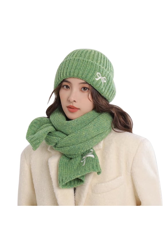 Women's Scarf Hat And Gloves Set Ladies' Winter Warm Knitted Bowknot Cute Embroidered Hat And Street Style Scarf And Hat Set, Women's Accessories Scarf ,Hat,& Gloves