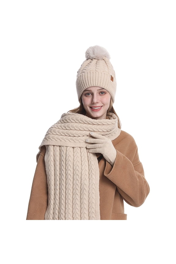 Women's Scarf Hat And Gloves Set Women'S Winter Solid Color Warm Cycling Ear Knitted Hat Scarf Glove 3 Piece Set, Women's Accessories Scarf ,Hat,& Gloves