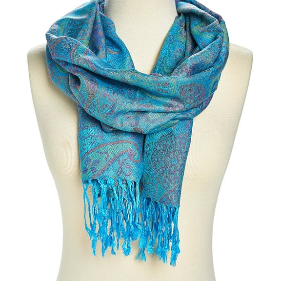 Oussum Women's Soft Viscose Pashmina Scarf, Paisley Floral, Hat, Scarf & Glove Set, Turquoise