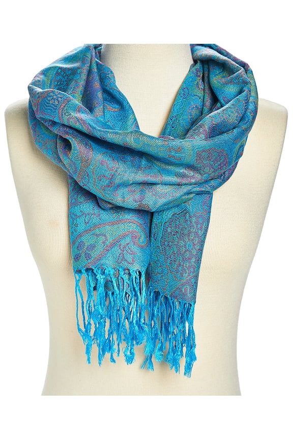 Women's Soft Viscose Pashmina Scarf, Paisley Floral, Hat, Scarf & Glove Set, Turquoise