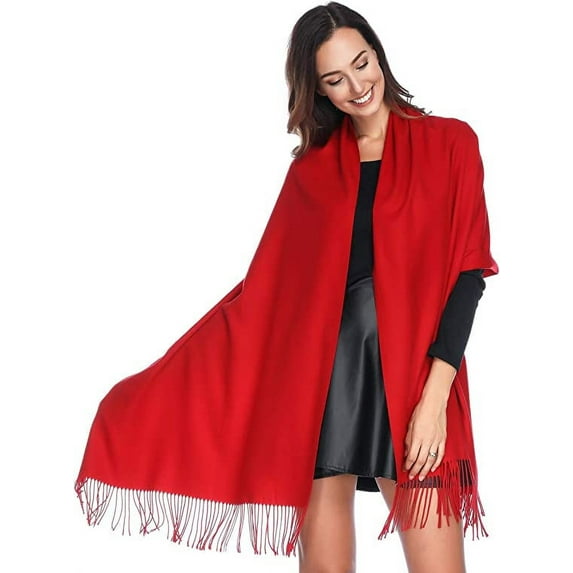 Women's Scarf Pashmina Shawls and Wraps for Evening Dress Bridesmaid Wedding Bridal Winter Warm Long Large Scarves Thick Red