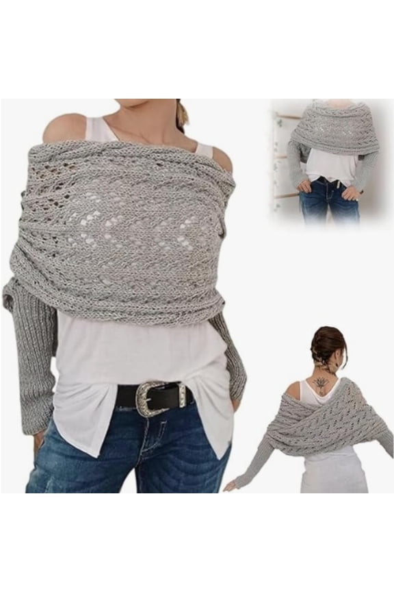 Women's Scarf with Sleeves,Knitted Cable Wrap,Knitted Cable Wrap, Multifunctional Knitted Double Sleeve Scarf for Women, Sweater Scarf with Sleeves,Light Gray