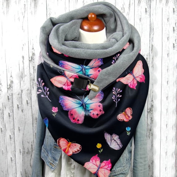 Women's Scarf Warm Windproof Fashion Printed Double Layer Buckle Winter Wrap Scarf Neck Warm
