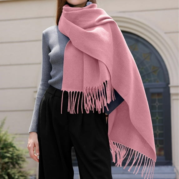 Women's Scarf Winter Solid Color Tassel Shawl Warm Daily Casual Polyester