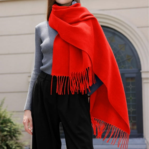 Women's Scarf Winter Solid Color Tassel Shawl Warm Daily Casual Polyester