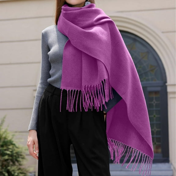 Women's Scarf Winter Solid Color Tassel Shawl Warm Daily Casual Polyester