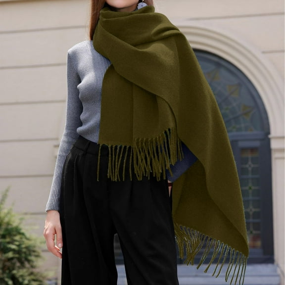 Women's Scarf Winter Solid Color Tassel Shawl Warm Daily Casual Polyester