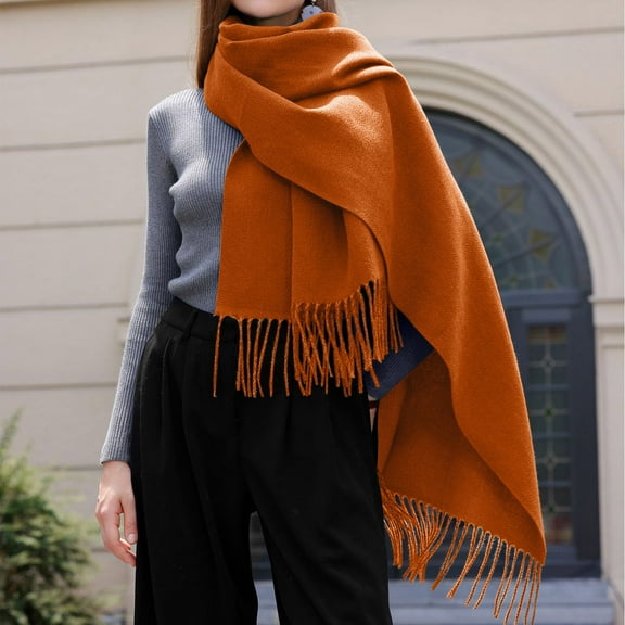 Women's Scarf Winter Solid Color Tassel Shawl Warm Daily Casual Polyester