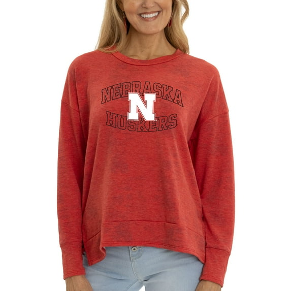 Women's Scarlet Nebraska Huskers Brandy Tie-Dye Long Sleeve Tri-Blend Pullover Top